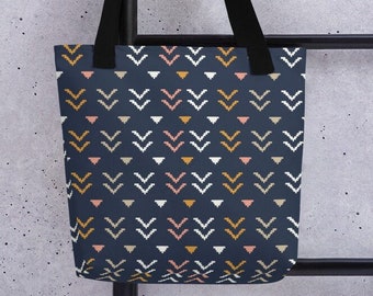 Chevron pattern tote bag - aztec arrows and triangles blue purse