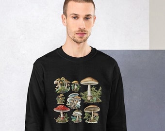 Mushrooms Sweatshirt - unisex botanical sweatshirt, cottagecore, forest mushroom print, nature lover gift, mycology, forager gift
