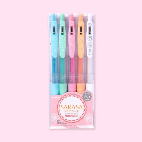 Zebra Sarasa Clip Milk Gel Ink Pens, Set of 5 0.5mm Tip japanese Pens,  Vibrant Pastel Colors for Dark/black Paper, Planners, Scrapbooking 