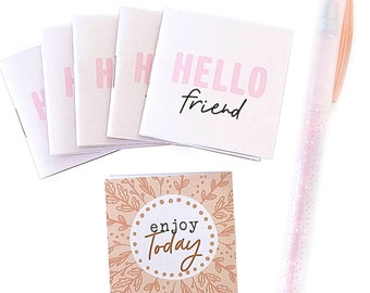 Set of 6 mini handmade notebooks  - 2 x 2 Hello Friend cards - Enjoy Today small booklets, party favors, greeting cards, tiny journals, gift