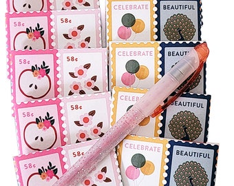 Set of 10 faux stamp pattern handmade notebooks  - cute stamp mini booklets, fun pocket journals, kids party favor, stationery lover gift