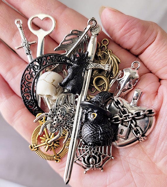 RENAISSANCE FAIR Trinket Trading Scoop - DND Gaming, Fantasy, Gothic Charms & Pendants for Jewelry Making, Spell Jars, Collecting, Crafting