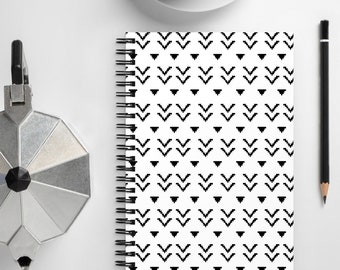 Mini chevron tribal notebook - black & white arrows and triangles aztec pattern spiral bound notebook