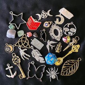 WITCHY MYSTERY SCOOP-Romantic Goth, Crowcore Grab Bag-Trinkets, Beads, Charms, Chip Jars, Tumbled Stones, Pendants -Party Favors, Gift Idea image 3