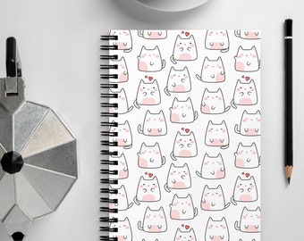 Chibi white cats sending you love spiral notebook - chubby kawaii kitties with hearts journal