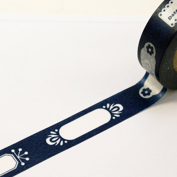 Classic Tags & Labels on MIDNIGHT BLUE - Japanese Washi Paper Masking Tape-16.5 YARDS