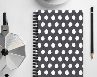 Polka Dot notebook - gray with white dots spiral bound notebook for note taking & journaling, daily diary, to-do lists, stationery lover