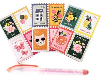 Set of 3 faux stamp pattern handmade notebooks  - 2.5 x 3.5 fun stamps mini notebooks, cute pocket journals, party favor, stationery lover