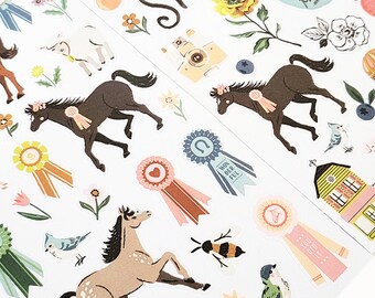 COUNTY FAIR sticker set - show horses, prized pig, award ribbons, birds, flowers, 4H Club - for scrapbooking, planners, journals, cardmaking