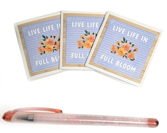 Set of 3 mini handmade notebooks  - letterboard motif -Live Life in Full Bloom small floral booklet, party favors, mini journals, wee book