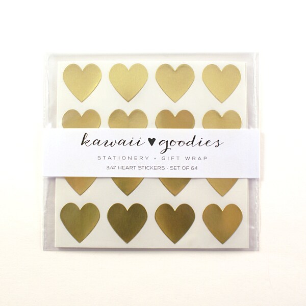 64 Gold heart stickers  - 3/4 inch gold foil mini hearts