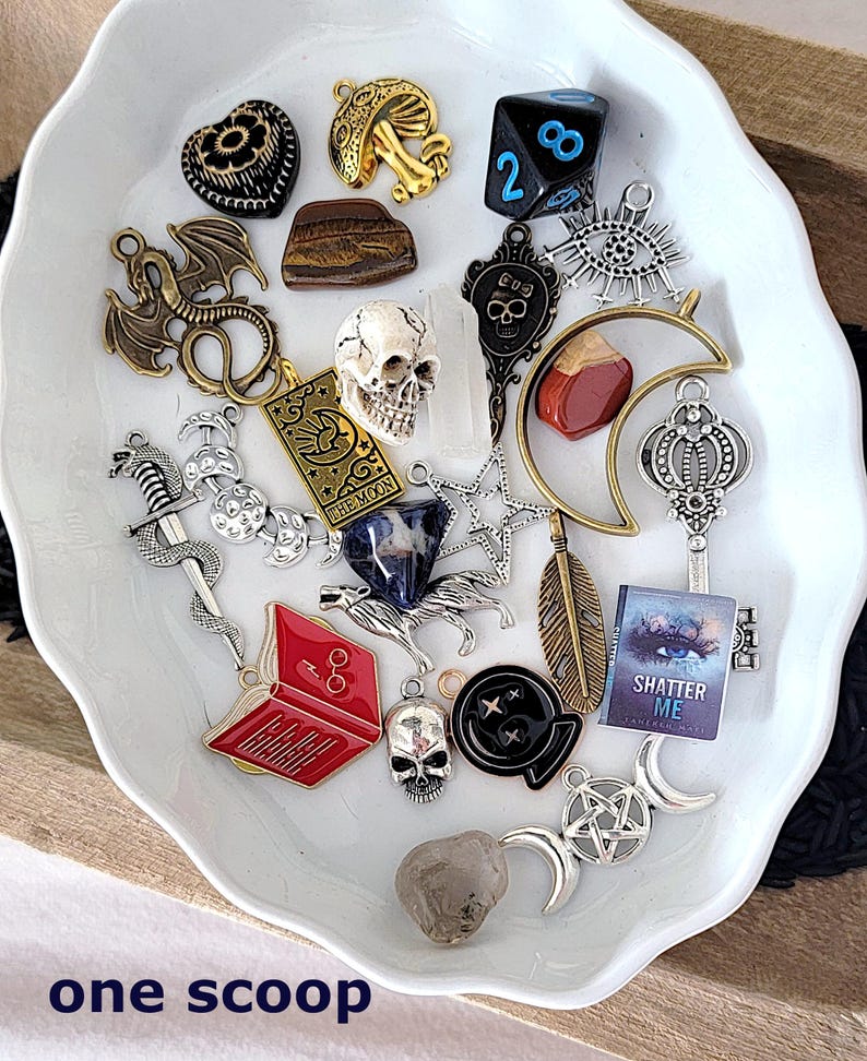 WITCHY MYSTERY SCOOP-Romantic Goth, Crowcore Grab Bag-Trinkets, Beads, Charms, Chip Jars, Tumbled Stones, Pendants -Party Favors, Gift Idea image 5