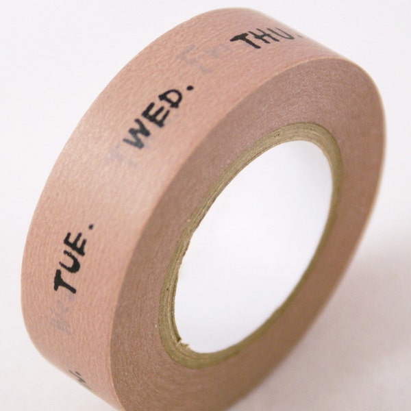Abbreviated DAYS OF the WEEK on pale Salmon Pink Mauve Washi Paper Masking Tape-16.5 Yards