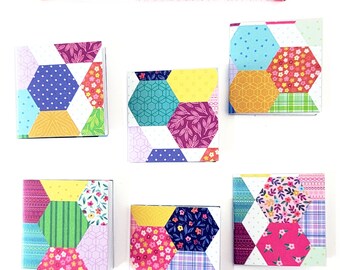 Set of 6 mini handmade notebooks  - 2 x 2  hexagon patchwork quilt small booklets, tiny journals, mini cards,miniature booklets, pocket book