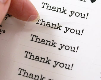 80 THANK YOU stickers - thank you clear labels - typewriter font - 1/2 x 1 3/4 inch - clear wedding labels, party favor stickers