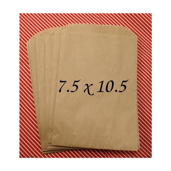 25 LARGE Kraft brown paper bags  7 1/2 x 10 1/2 inch - for Packaging, Party Favors, merchandise bags, Gift Wrapping