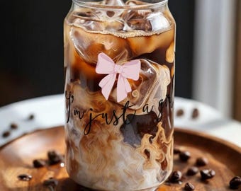 16oz Pink Bow Glass Can Tumbler Coquette Iced Coffee Birthday Present