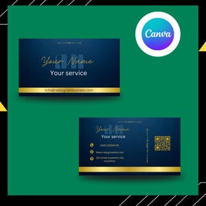 Sjabloon voor luxe zwart-gouden visitekaartjes, bewerkbaar canvas visitekaartje, professioneel digitaal visitekaartje, dubbelzijdig bedrijfskaartje