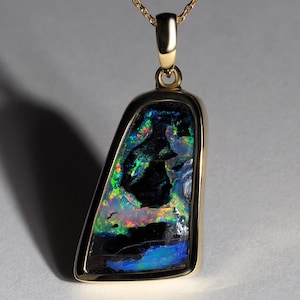 Colorful Boulder Opal Gold Necklace gift anniversary opal wedding gift ideas wife mother mens opal male friend gift scorpio homme