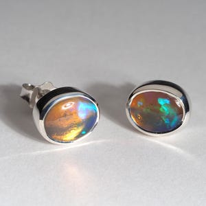 Australian Opal Silver Stud Earirngs Natural Precious Opal Jewelry gift
