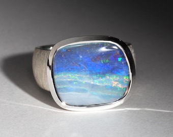 Boulder Opal Sterling Silver Ring - Size 8.5 opal october birthstone