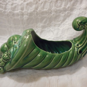 Green Ceramic Cornucopia Horn of Plenty Planter Fall/Thanksgiving Table Decor