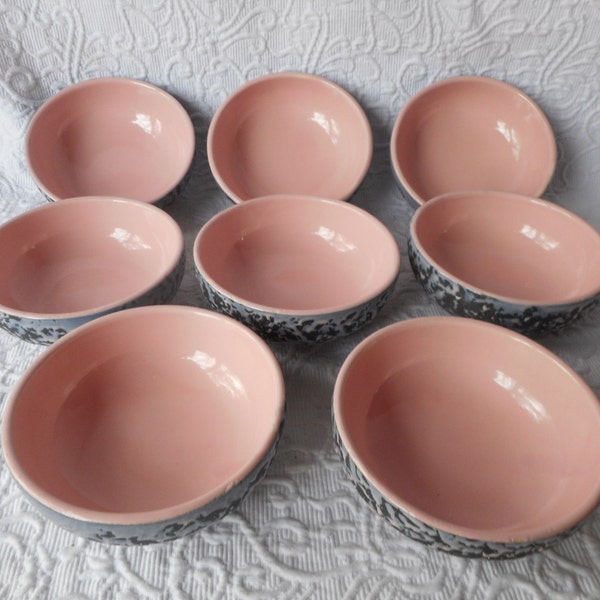 Vintage Retro 1950's 8 McCoy Gray & Pink Speckled/Drip Salad/Cereal/Dessert  Bowls