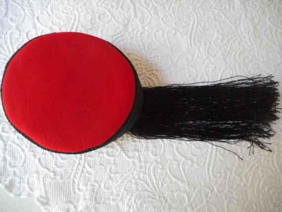 Vintage 1940's Ethnic Style Hat Red Wool & Black … - image 3