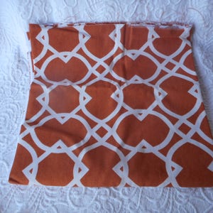 Geometric/Retro Design Upholstery Type Fabric-50&quot; x 36&quot; M/L-Dark Apricot Orange and White Color