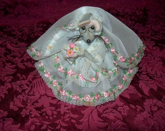 Handmade Gray Felt Bride/Wedding Mouse Gift Wrapped for Free