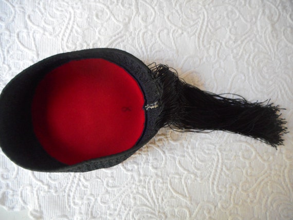 Vintage 1940's Ethnic Style Hat Red Wool & Black … - image 4