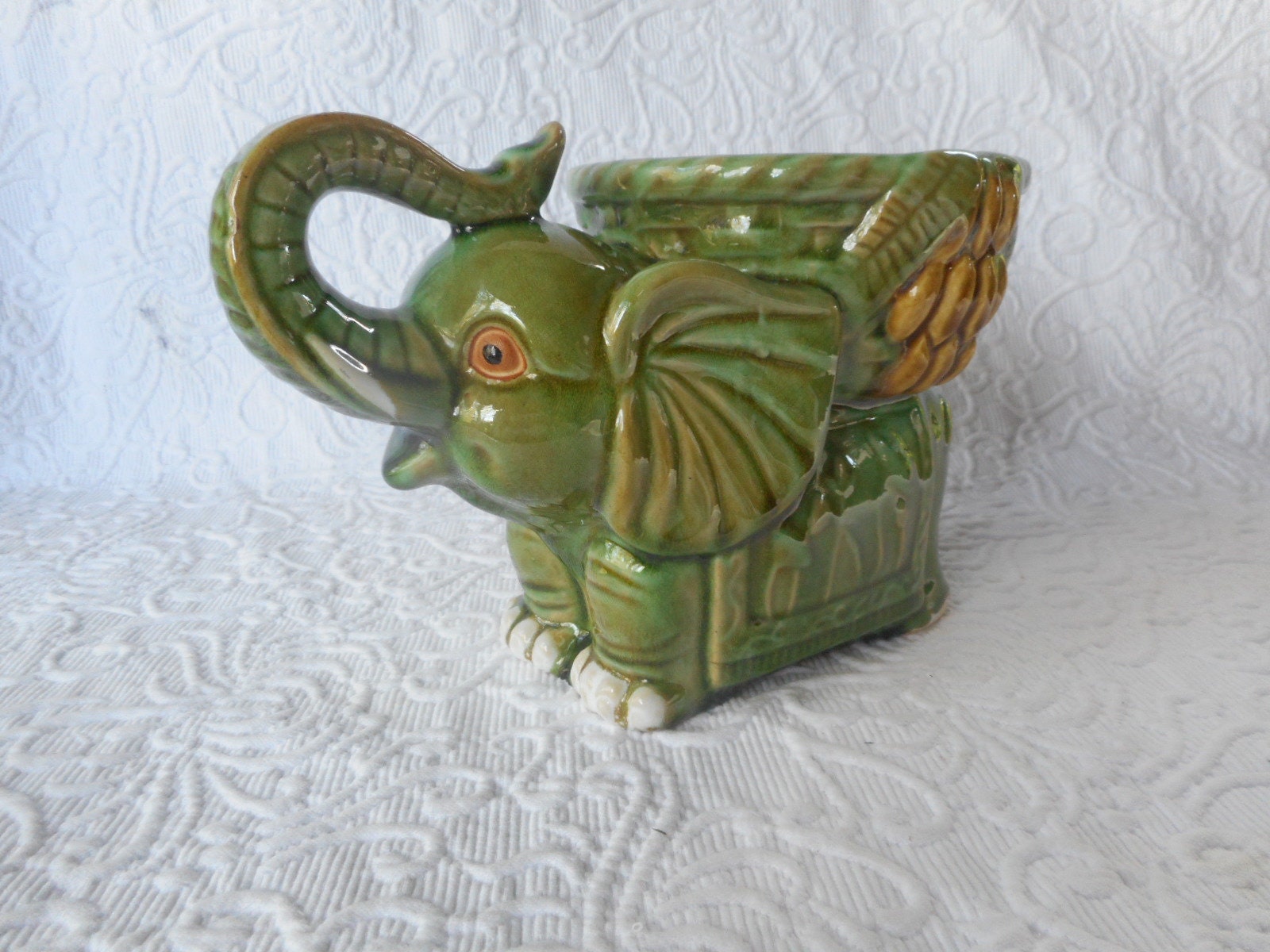Green Ceramic Happy Elephant PlanterVintageGiftWrapped for Etsy