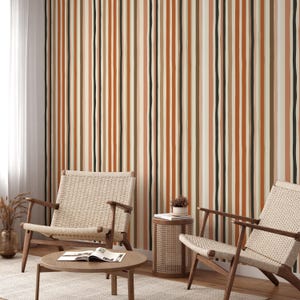 Retro Striped Wallpaper - Boho Peel and Stick Wall Mural - Mid Century Modern Removable Wallpaper - Warm Earth Tone Wall Decor for Home