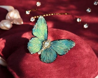Handmade Resin Butterfly Hair Clip, Earrings, Ring, Brooch, Bridal Accessory, Gift for Her, Green Butterfly Jewelry, Wedding Jewelry.