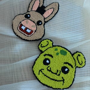 Shrek Punch Needle Coaster | Cartoon Characters Mug Rug Coaster | Handmade Drink Coaster | Housewarming Gift | Cute Donkey Tufted Mug Rug