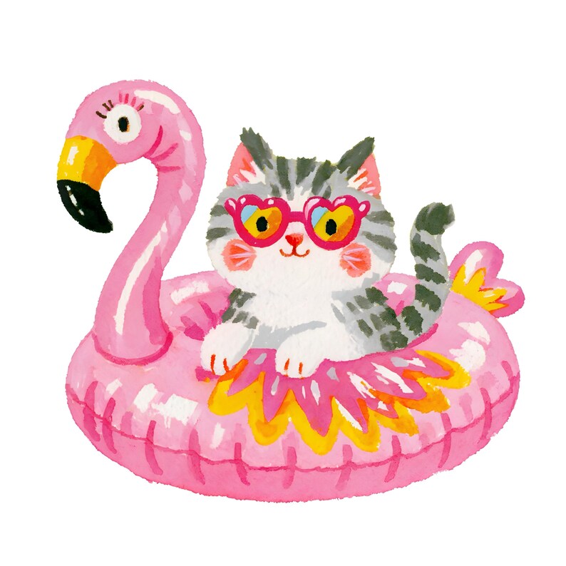 Bride Pool Inflatable Quirky Summer Cat Clipart: 20 Funny Flamingo Float Cats, Pool Party ...