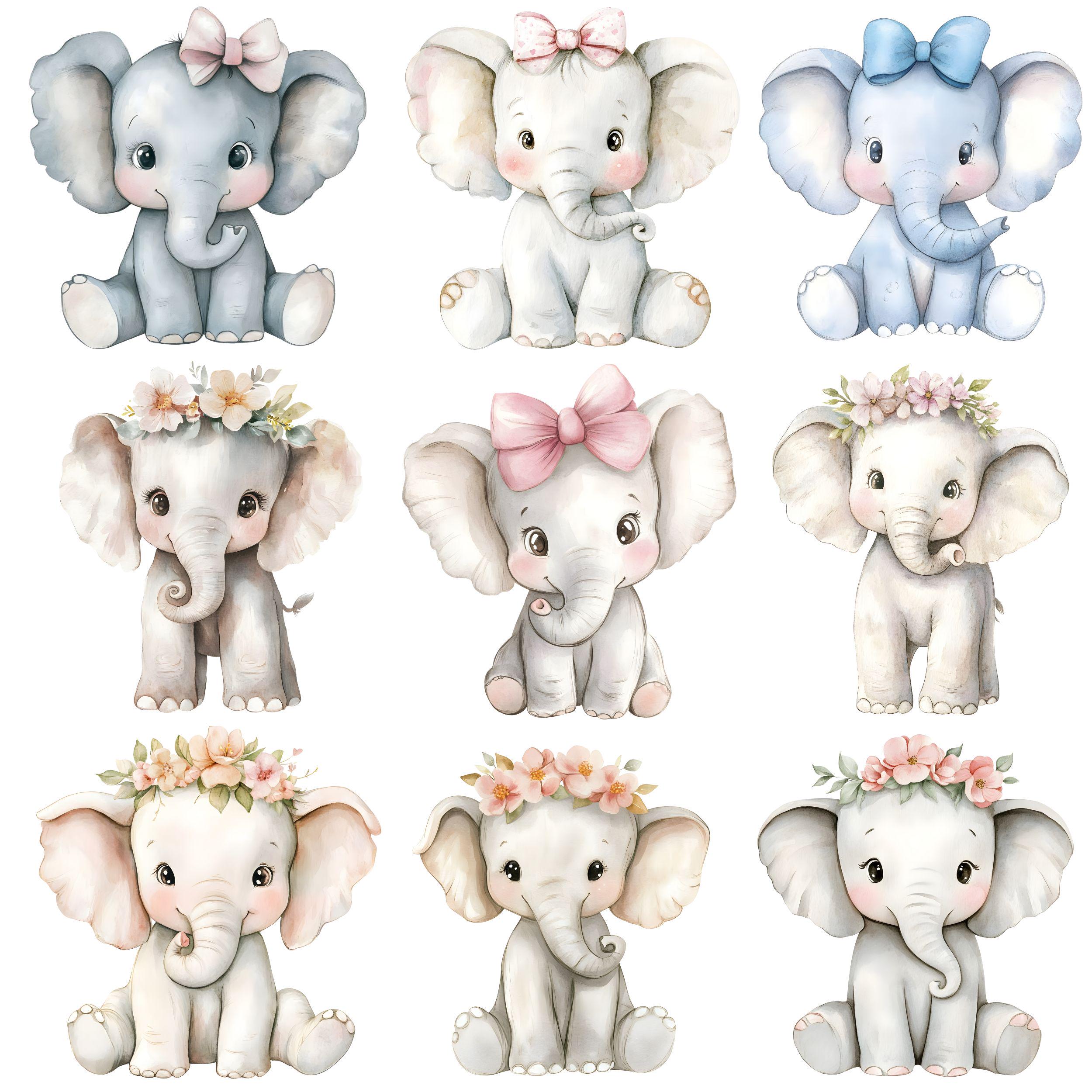 Watercolor Baby Elephant Clipart | Watercolor Animals | Cute Animal PNG ...
