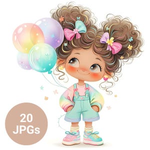 Clipart de cumpleaños de chicas extravagantes / 20 JPG de acuarela de alta resolución / Chicas lindas y caprichosas / 300 DPI / Fantasía / Diario basura / Uso comercial