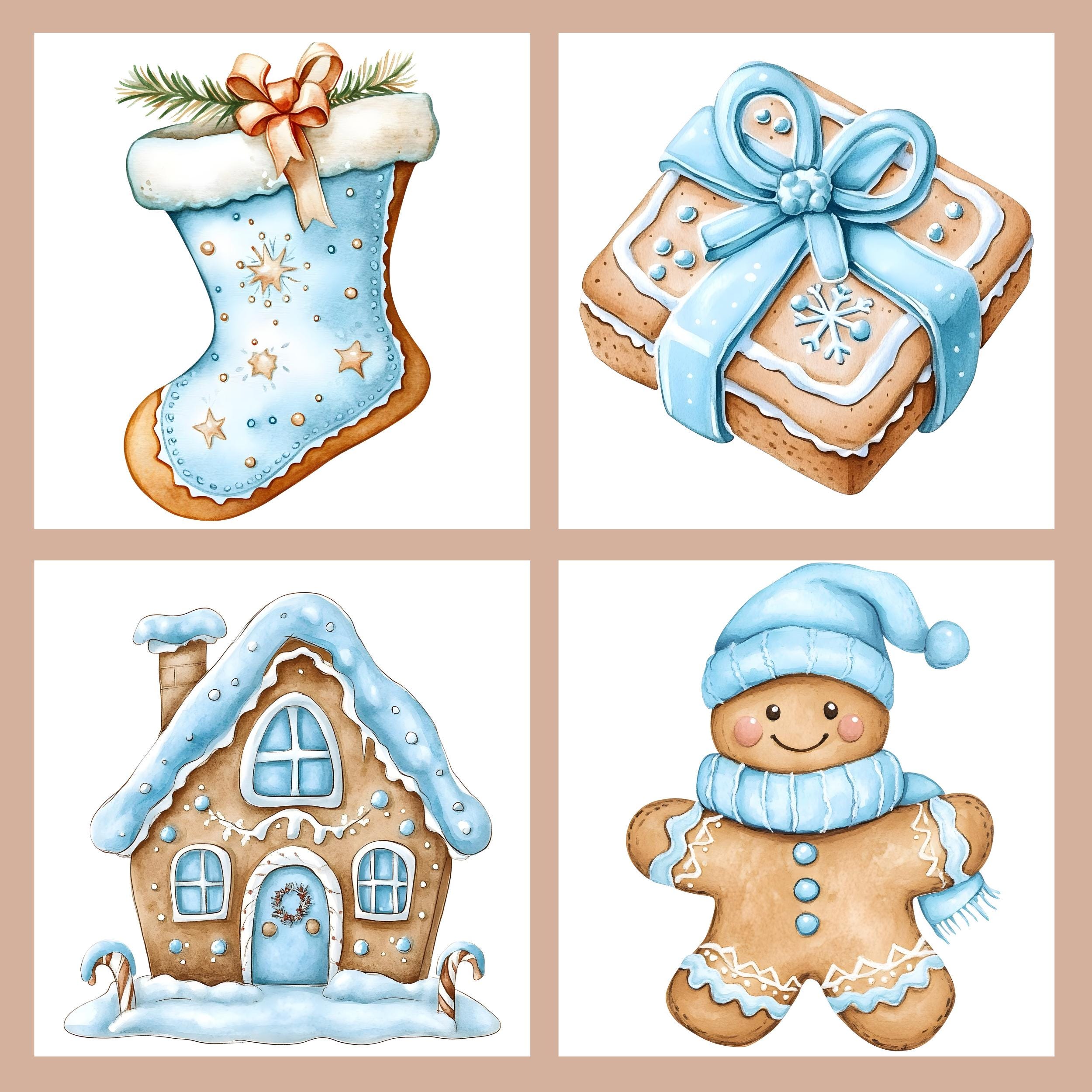 Blue Gingerbread Cookie Clipart | 22 Watercolor Christmas Cookies ...