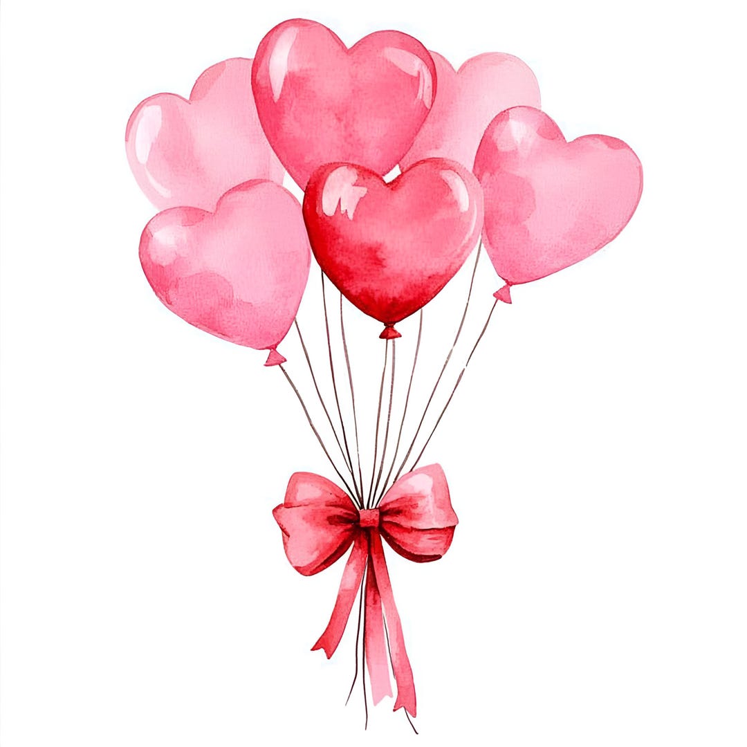 Valentine Balloons Clipart: 20 Watercolor Heart Balloon Jpgs, Digital ...