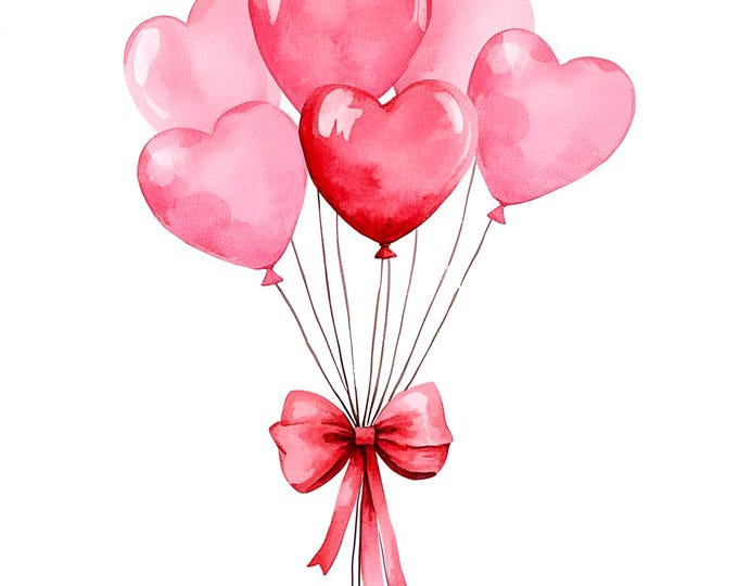 Valentine Balloons Clipart: 20 Watercolor Heart Balloon Jpgs, Digital ...