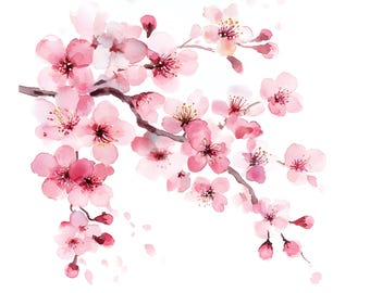 Sakura Branches Clipart: 20 Watercolor Cherry Blossom JPGs, Digital Download (Commercial License)