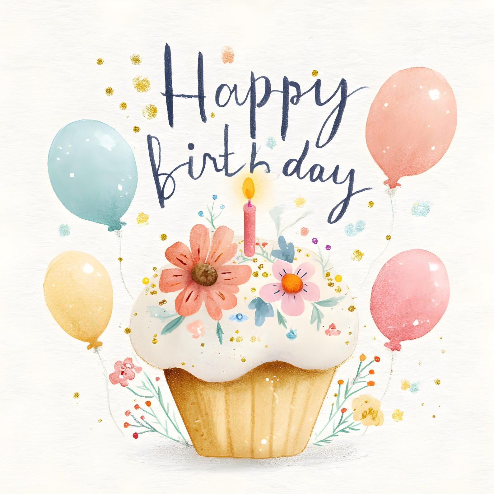 Happy Birthday Clipart | 20 Watercolor Birthday Cupcake Jpgs, Digital ...