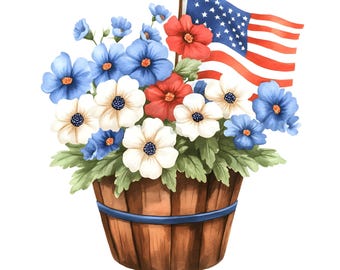 Patriotic Flowers Clipart: 20 Watercolor 4th of July Floral Jpgs ...