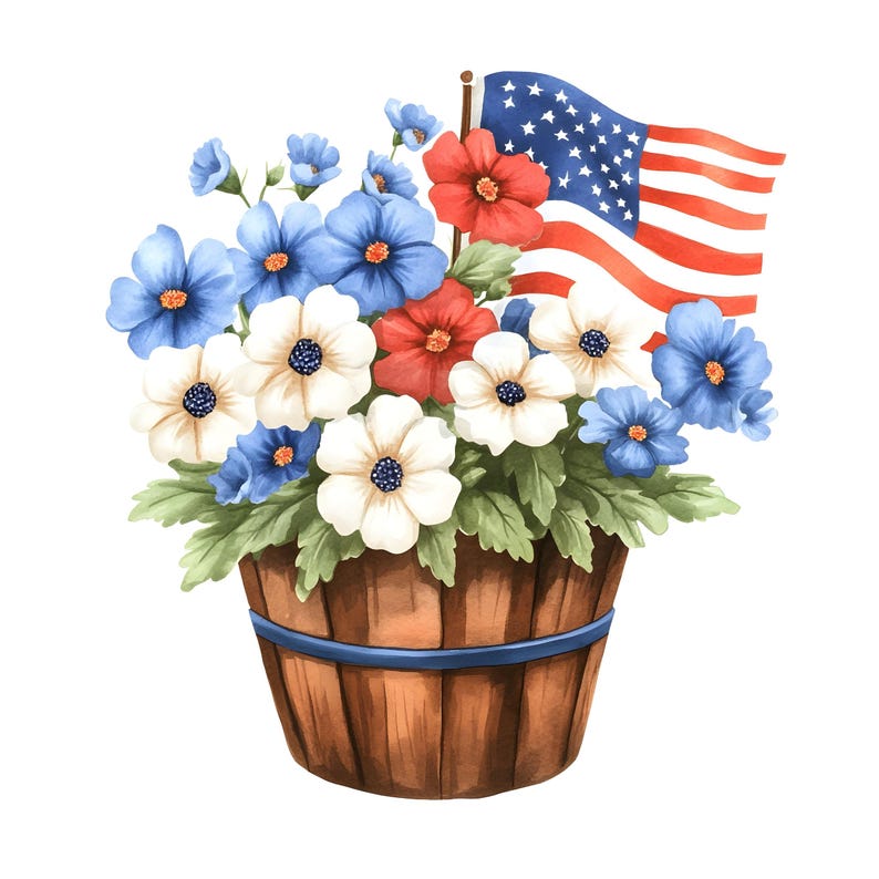 Patriotic Flowers Clipart: 20 Watercolor 4th of July Floral Jpgs ...