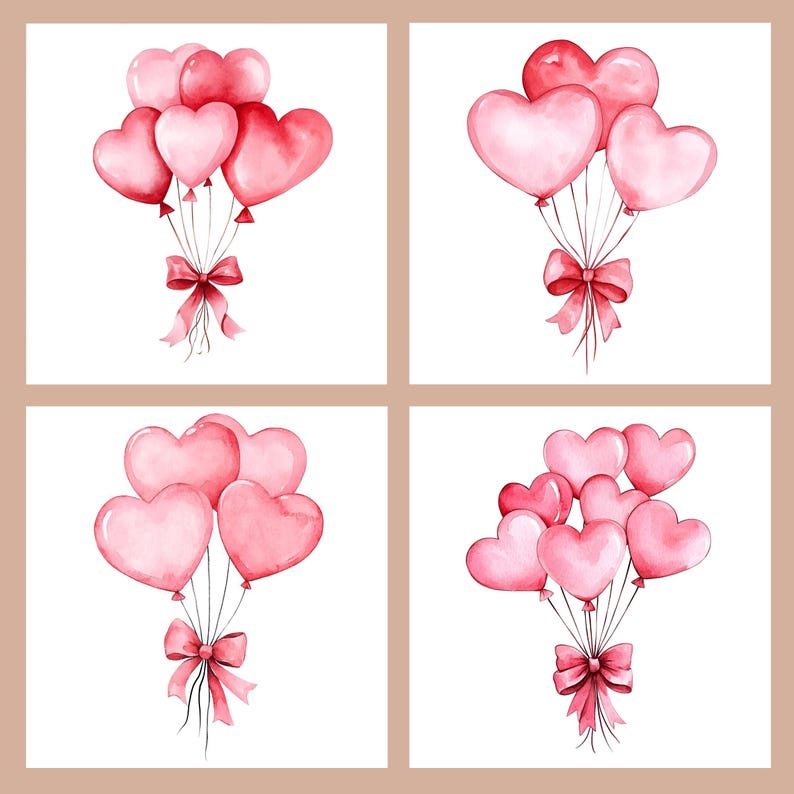 Valentine Balloons Clipart: 20 Watercolor Heart Balloon Jpgs, Digital ...