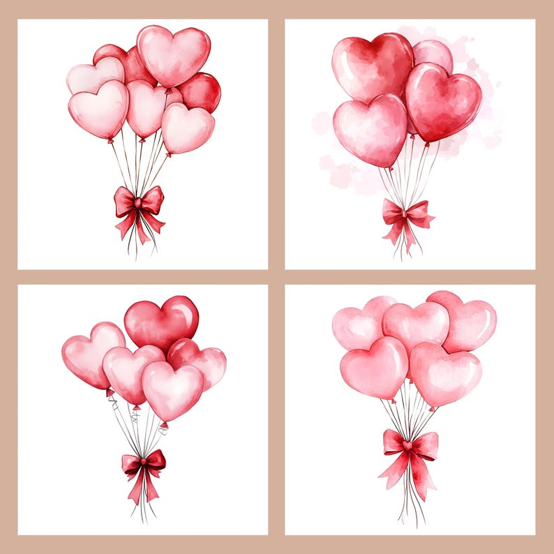 Valentine Balloons Clipart: 20 Watercolor Heart Balloon Jpgs, Digital ...
