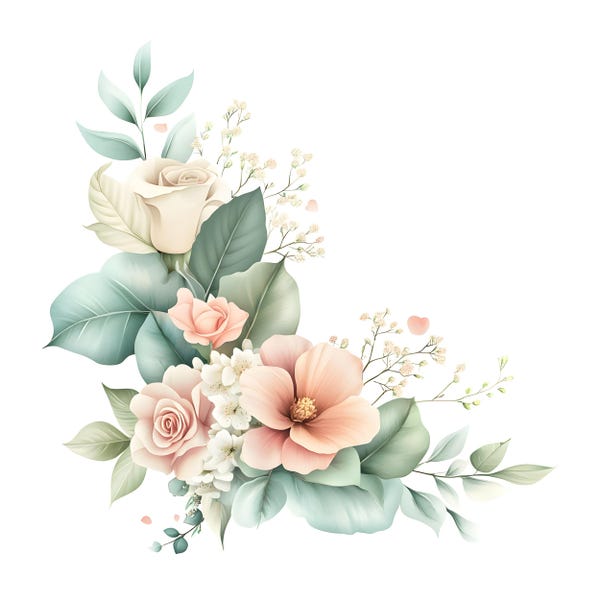 Floral Border Clipart: 24 Watercolor Greenery Corner JPGs, Digital Download (Commercial License)