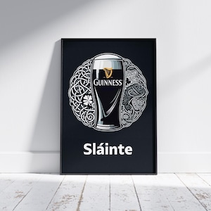 Guinness-Inspired Sláinte Poster | Irish Pub Wall Art | Celtic Beer Print | Black and White Guinness Wall Art