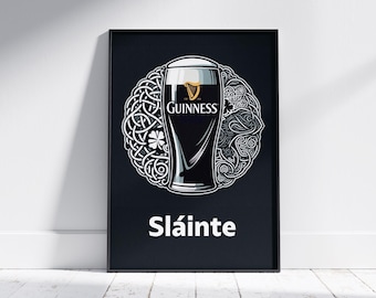 Guinness Sláinte Poster: Irish Pub Celtic Art